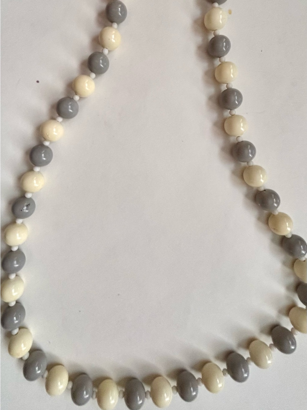 Vintage Cream And Gray Beaded Necklace - Women Jewelry